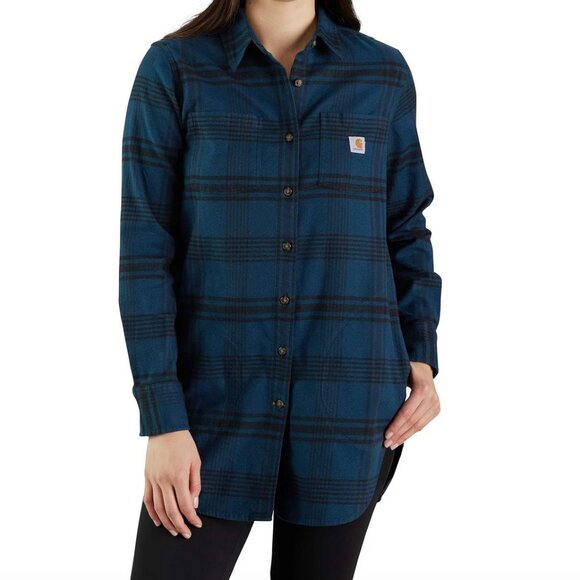 Carhartt Rugged Flex Relaxed Fit Midweight Flannel Long-Sleeve Tunic Womens Sz L - Picture 1 of 10